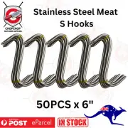 New SET 50 x 6 in Solid Stainless Steel Meat S-Hooks Butchers Hunters Sausage Ma