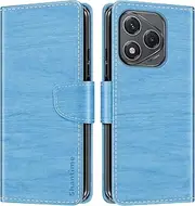Striped PU Leather Wallet Phone Case Compatible with Huawei Honor 400 Lite, Slim Magnetic Flip Cover with Card Slots and Stand Function (Sky Blue)
