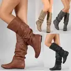2025 Half Calfskin Shoes Women Flat Shoes Spring Autumn Women High Boots Long