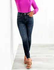 Judy Blue Dark Wash Skinny Jeans Tummy Control 5 27 Raw Hem High Rise NWT