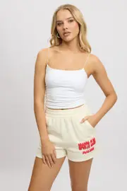 White Track Shorts High Rise Elastic Waist - Size 8, Women's Track Short
