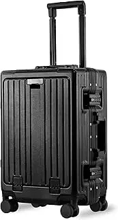[VentureVault] Aluminum Carry On Luggage 22x14x9 Airline Approved, 20 Inch Hard Shell Carry On Luggage with Front Compartment, Suitcase Carry-on Luggage with Cup Holder and Spinner Wheels, Black, 20