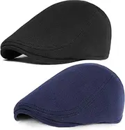 [PORSYOND] Men's Cotton Flat Cap Men's Beret Hat Gatsby Newsboy Flat Cap Men's Beret Cap, Black and Navy Blue, One Size
