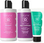 Arata Advanced Curl Care Curly Hair Combo | With Shampoo (300 ML), Rinse-Out Conditioner (300 ML) & Leave-In Conditioner (100 ML) | Hibiscus Extract, Coconut Water & Shea Butter | Conditions Curls
