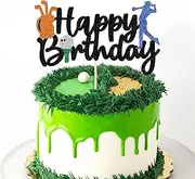 1Pcs Golf Cake Topper – Golf Birthday Party Decorations, Golf Ball Player Happy Birthday Topper for Boy Men Girl (Black)