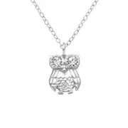 Silver Crystal Owl Pendant Necklace