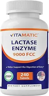 Vitamatic Lactase Enzyme 9000 FCC 240 Tablets - Lactose Intolerance Relief Caplets…