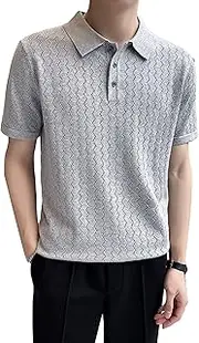 [Generic] Hollow Out Button Golf Shirts Short Sleeve Textured Shirt Lightweight Sweater Blouse T-Shirt for Men