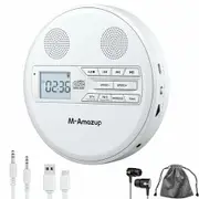 Rechargeable Portable CD Player with Dual Speakers and Anti Skip,CD,Dual Bluetooth,FM Transmission,USB,AUX,LCD Display,Backlit Button,Repeat-White