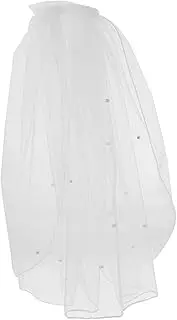 [COMPUKAS] Bridal Veil with Pearl Accents and Hair Comb for Brides and Flower for Wedding Parties and Photography White