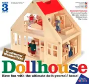 NEW IN BOX Fun Factory Quality Large Wooden Dolls House Furniture & Family of 4