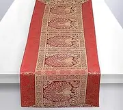 Stylo Culture Bohemian Dining Table Runner Red Gold Dancing Peacock Floral Brocade Jacquard Rectangle Home Decor Indian Coffee Table Cloth | 60x16 Inches ( 152 x 40 cm)