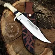 Handcrafted Bowie Knife – Bone Handle, Full Tang, Razor-Sharp Blade with Leather