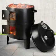 3-in-1 Charcoal BBQ Smoker Smoker Griller & Roaster Bowl Stainless Steel Plate