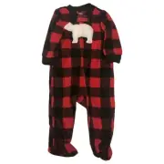Carters Infant Boys Plush Red Buffalo Plaid Polar Bear Sleeper Footie Pajama