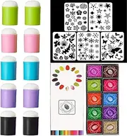 DIY Sponge Finger Painting Kit with Stencils, DIY Sponge Finger Painting Set, Finger Sponge Daubers Kit with 20 Colors Inkpad, 5 Pcs Stencils and 10 Pcs Finger Painting Sponge for Kids Adults (1set)