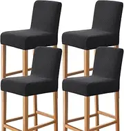 Gollense 4 Pack Stretch Bar Stool Covers Pub Counter Stool Chair Covers with Back Washable Barstool Seat Slipcover with Elastic Bottom for Dining Room Low Short Back Stool (Black)