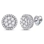 14kt White Gold Womens Round Diamond Flower Halo Cluster Earrings 7/8 Cttw