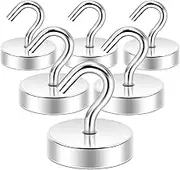 Neosmuk 30kg+ Extra Strong Magnet with Hook for Fridge,Heavy Duty Cruise Hook for Ceiling,Small Magnetic Holder for Van, Tool(Black, Pack of 6)