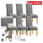 Elegant Light Grey Waterproof Dining Chair Covers, Jacquard Fabric, Set of 6