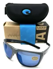 New Costa Del Mar Sunglasses Ferg XL Shiny Gray/Blue Mirror 580P 06S9012 W/Case