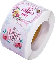 ZUNOXAZ 1 Roll Happy Mother's Day Floral Packing Labels Round Sealing Stickers for Easy Peel Stick Self Adhesive for Envelopes Baking and Decor