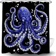 Navy Blue Octopus Tentacles Shower Curtain Ocean Kraken Giant Nautical Sea Animal Underwater Marine Vintage Sketch Art Sea Creatures Bath Curtains with Hook,70x70 Inch