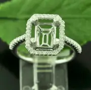 0.31 ct Ladies Semi Mount Diamond Ring 14k White Gold fits emerald cut 8x6 mm