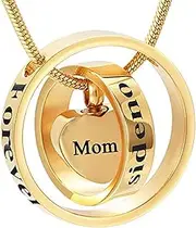 DOTUIARG Two Gold Circle - No Longer by My Side,Forever in My Heart Memorial Urn Necklace for Loved Ones Cremation Ashes Jewelry