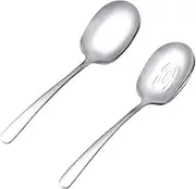 2 Pcs Serving Spoons Set, Stainless Steel Slotted Spoon and Serving Utensils for Cooking, 9.84 Inch Long Handle Cooking Spoon Kitchen Tableware for Home Restaurant