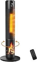 Advwin 2000W Ceramic Heater, Portable Electric Tower Fan Heater with 3D Flame, Space Heater with 8H Timer, LED Display & Remote Control, Room Home Bedroom Use