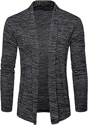 [Generic] Men's Ruffle Shawl Collar Longline Cardigans Men Shawl Collar Long Cardigans Male Lightweight Open Long Cardigan