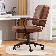 Levede Small Office Chair PU Leather, Low Back Ergonomic Swivel Chair with Adjustable Height, Thickened Cushion & Armrests, Compact and Comfortable for Study, Makeup, Gaming, Home Office