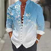 Men's Floral Print Flowers Shirt Stand Collar Shirt Long Sleeve Casual Vacation Daily Wear Going out Spring Fall Mandarin Collar Band Collar Button-Down Linen
