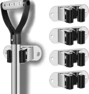 HYRIXDIRECT Mop and Broom Holder Wall Mount Heavy Duty Stainless Steel Silver