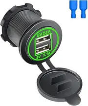Leona Co Quick Charge USB Outlet, 12v/24V 4.2A Dual USB Power Charger Socket Switch Waterproof Fast Charge USB Charger Socket for Car Boat Marine Truck Golf RV Motorcycle (Green)
