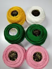 Lot of 6 Balls DMC Coton Perle Thread Size 8-Mixed-Each Ball 95 Yds-NEW