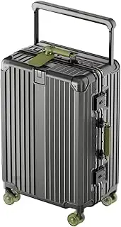 [GGQAAA] Checked Luggage Aluminum Frame Composite PC Material Suitcase Sets with TSA Luggage Lock Silent Injection and Washable Skating Wheels Lightweight (Gray+Olive Green Wheels, 28)