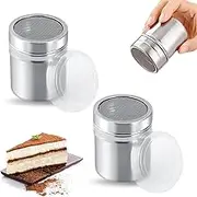 Set of 2 Icing Sugar shakers, Stainless Steel shakers, Flour shakers with Fresh Cocoa Shaker for Cocoa, Cappuccino, Coffee, Chocolate, Sugar, Salt for Baking and Cooking