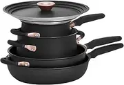 Meyer Accent Series Hard Anodised Non Stick Stainless Steel 6 Piece Cookware Set, Pots and Pans, Induction Compatible, Dishwasher Safe, Oven Safe, Matte Black with lids
