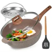 11 Inch Nonstick Ceramic Deep Frying Pan Skille with Lid,5QT Sauté Pan for Co...