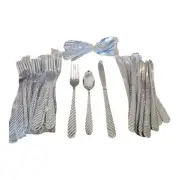 Gibson Stainless Flatware Diagonal Swirl 12 Forks 12 Spoons 12 Butter Knives NEW