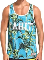 [AXESEA] Men's Printed Cool Tank Top Loose Gym Fitness Sleeveless T-Shirt Sportwear