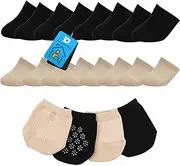 [DZSEE] 8 Pairs of Women's Toe Topper Socks - Seamless Half Toe Socks for Mules, Non-Slip Invisible Liner, No Show Half Socks, Black & Beige