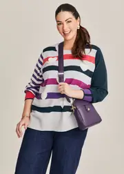 [Virtuelle] Taking Shape Cotton Stripe Heart Jumper Size 16 in Multi - Plus Size Women's Clothing Multi