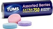TUMS Extra Strength Assorted Berries Antacid Tablets for Heartburn Relief, 8 Count Roll