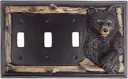 Rustic Black Bear Light Switch Cover, Wildlife Triple Toggle Plate, Cabin Decoration for Living Room or Kitchen, 8.5 x 5.25 Inches