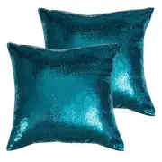 18x18inches Teal Throw Pillow Covers Sequin Decorative Pillow Cases for