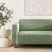 Sherwood Premium Faux Linen 2 Seater Sofa Slipcovers Cloth Couch Cover High Stretch Fit Anti-Slip Anti-Wrinkle Removable Machine Washable Protector - Eden Green