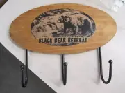 Rustic 3-hook wall Black Bear Retreat coat / hat / keys rack Cabin Man cave